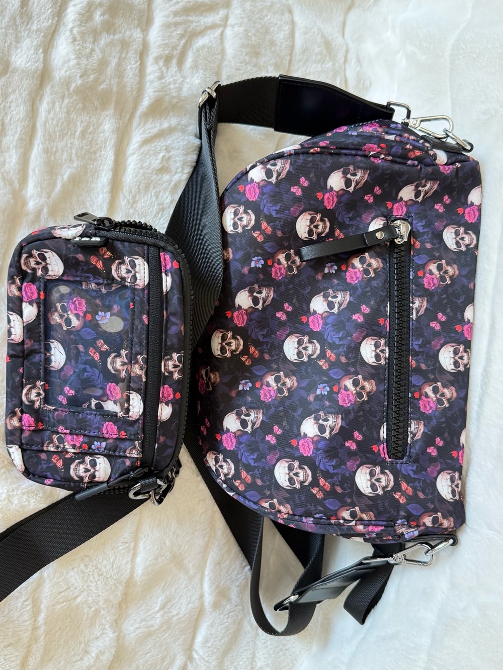 Iris & Rainbow Blooming Skulls Best Version Crossbody and RFID Wallet EUC - Picture 2 of 4